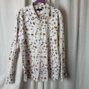Ted Baker London Men’s Long Sleeve Dress Shirt White Purple Brown Sz 7 (3XL)